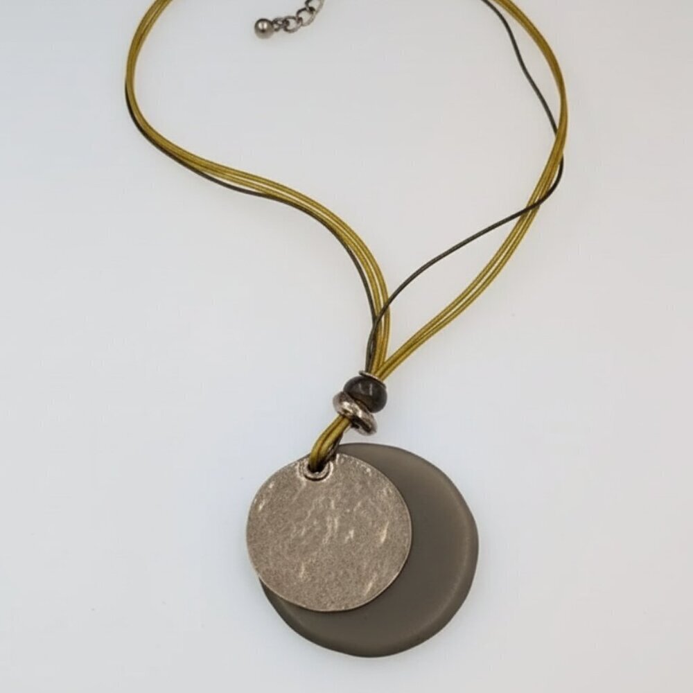 Chico's Gold and Gray Layered Pendant Necklace